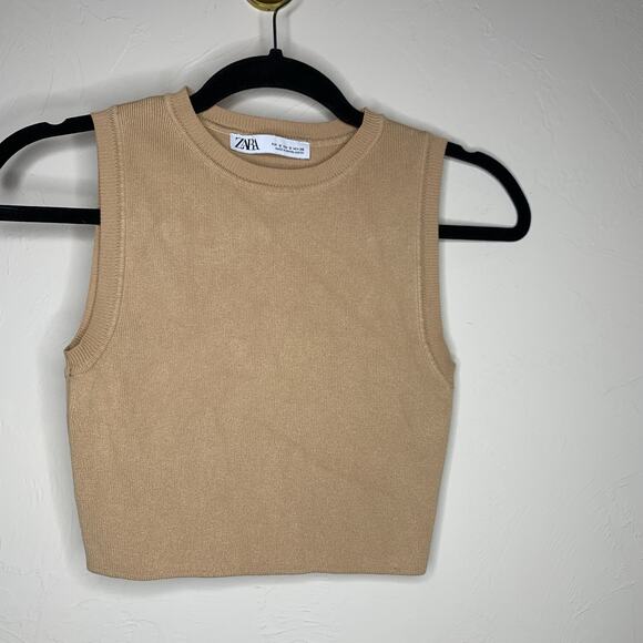 Zara Tan Sweater Vest Crop Top Shell Sz Small - Picture 5 of 8